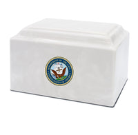 Military Series - United States Navy Cultured Marble Cremation Urn, White Pearl - IUMI146