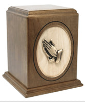 Woodland Tower Wood Adult Urn with Brass Praying Hand - IUWC500
