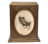 Woodland Tower Wood Adult Urn with Brass Praying Hand - IUWC500