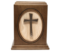 Woodland Tower Wood Adult Urn with Brass Cross - IUWC501
