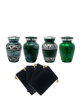 Set of 4 Assorted Green Alloy Cremation Keepsakes
