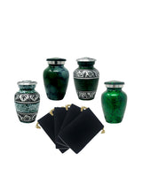 Set of 4 Assorted Green Alloy Cremation Keepsakes