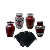 Set of 4 Assorted Red Alloy Cremation Keepsakes