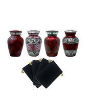 Set of 4 Assorted Red Alloy Cremation Keepsakes
