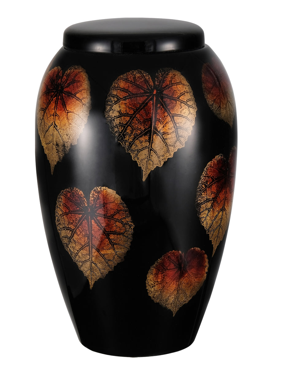 Classy Series Flat Top Falling Leaf Cremation Urn, Black IUFG113