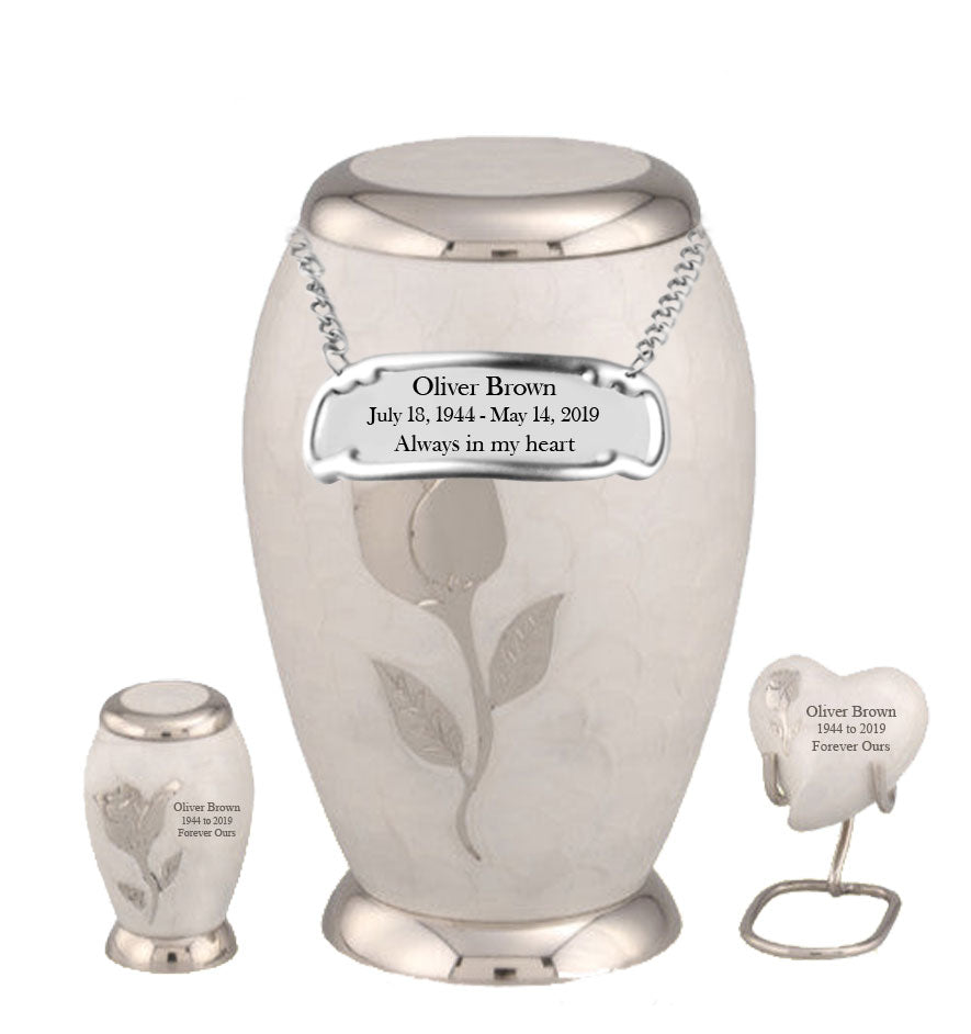 u r n❁ Bouquet Series - White Rose Flat Top Cremation Urn - IUFH126