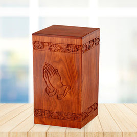 Large Solid Rosewood Hand-carved Praying Hand Tower Cremation Urn - IUWD105-PH