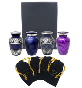 Set of 4 Assorted Purple Alloy Cremation Keepsakes