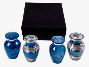 Set of 4 Assorted Blue Alloy Cremation Keepsakes