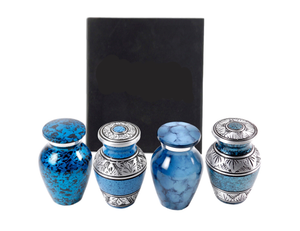 Set of 4 Assorted Blue Alloy Cremation Keepsakes