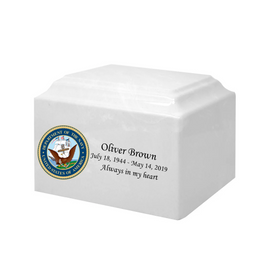 Military Series - United States Navy Cultured Marble Cremation Urn, White Pearl - IUMI146