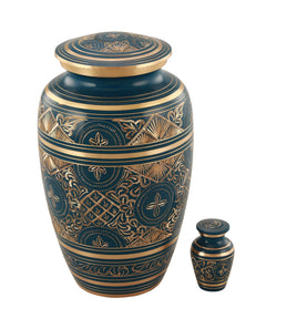 Platinum Royal Blue Brass Cremation Urn & Keepsake - IUMS134