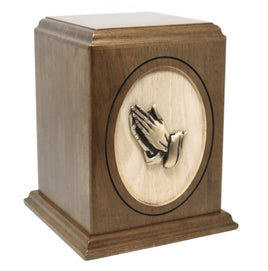 Woodland Solid Wood Adult Urn with Brass Praying Hand - IUWC500