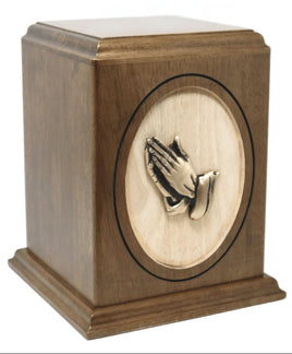 Woodland Tower Wood Adult Urn with Brass Praying Hand - IUWC500