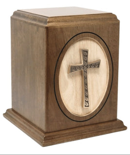 Woodland Tower Wood Adult Urn with Brass Cross - IUWC501