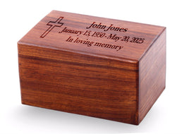 Large Rosewood Hand-carved Plain Cremation Urn with Cross - IUWD100-PL-C