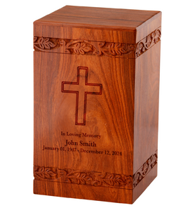 Large Rosewood Plain Tower Cremation Urn with Cross - IUWD115-PL-C