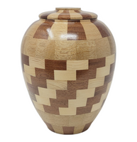 Artistic Checkered Wooden Urn - IUWDART101
