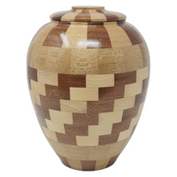 Artistic Checkered Wooden Urn - IUWDART101