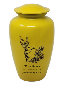 Exquisite Simple Hummingbird on Yellow Cremation Urn - IUCE500