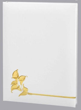 White Calla Lily Funeral Guest Book - 6 Ring - WHITE - ST7510-WH-BK