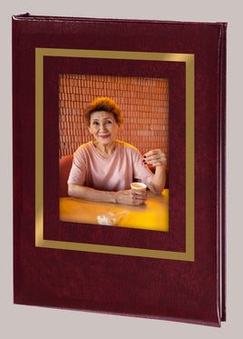 Thick Border Picture Frame Memorial Guest Book - 6 Ring - STFB103-Burgundy