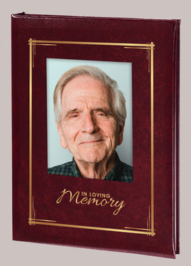 In Loving Memory Picture Frame Memorial Guest Book -6 Ring-STFB105-Burgundy