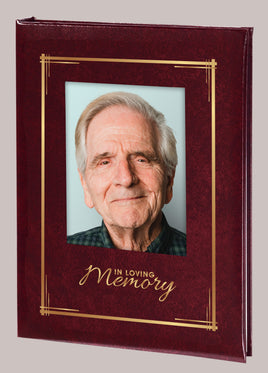 In Loving Memory Picture Frame Memorial Guest Book -6 Ring-STFB105-Burgundy