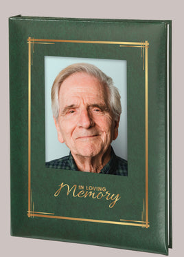 In Loving Memory Picture Frame Memorial Guest Book -6 Ring-STFB105-Green