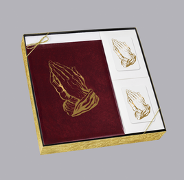 Grace Line Series Burgundy Praying Hands Stationery Box Set - STGR100-B-BX