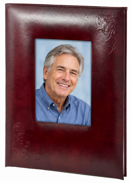 Embossed Leather Picture Frame Memorial Guest Book - 6 Ring - STFB102-Merlot