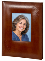 Embossed Leather Picture Frame Memorial Guest Book - 6 Ring - STFB102-Tan