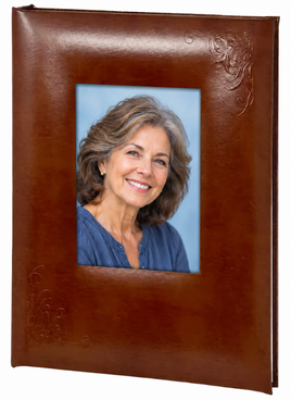 Embossed Leather Picture Frame Memorial Guest Book - 6 Ring - STFB102-Tan