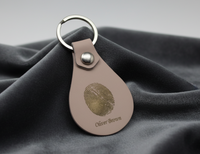 Faux Leather Fingerprint Keychain with Name - Tan