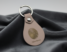 Faux Leather Fingerprint Keychain with Name - Tan