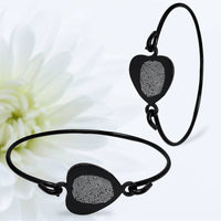 Black Polished Hook-On Fingerprint Bangle - Heart - IUHKBR101-B