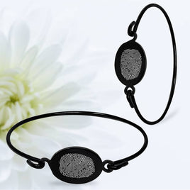 Black Polished Hook-On Fingerprint Bangle - Oval - IUHKBR102-B