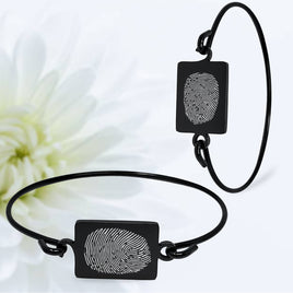 Black Polished Hook-On Fingerprint Bangle - Rectangle - IUHKBR100-B