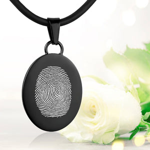 Black polished fingerprint pendant - Oval