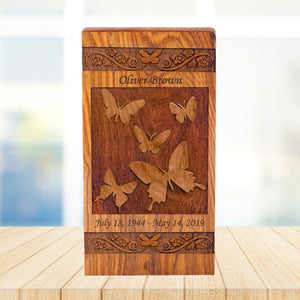Large Solid Rosewood Butterfly Cremation Urn - IUWD201