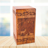 Large Solid Rosewood Deer Cremation Urn - IUWD200