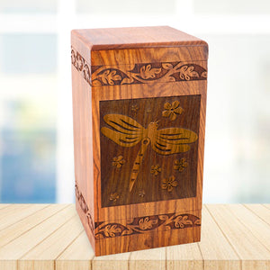 Large Solid Rosewood Dragonfly Urn - IUWD203