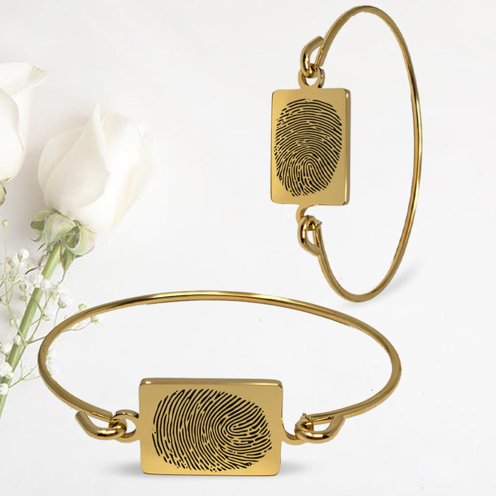 Gold Polished Hook-On Fingerprint Bangle Rectangle IUHKBR100-G