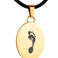 Gold Polished Foot Print Pendant - Oval