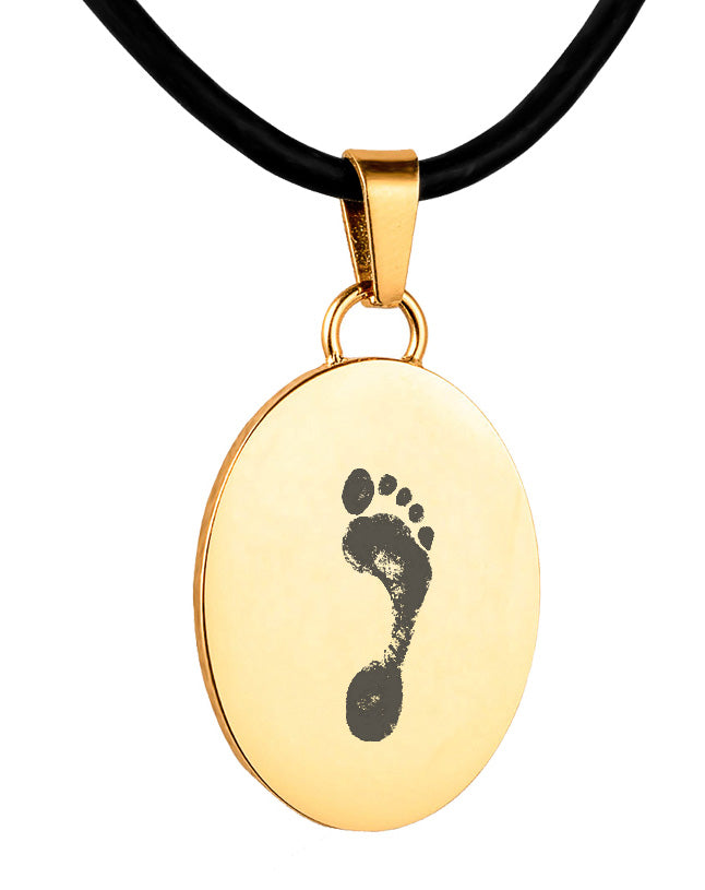 Gold Polished Foot Print Pendant - Oval