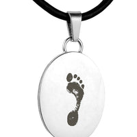 Silver Polished Foot Print Pendant - Oval