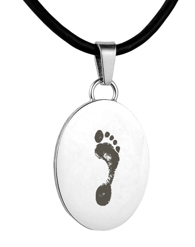 Silver Polished Foot Print Pendant - Oval