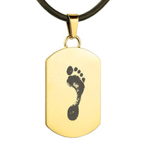 Gold Polished Foot Print Pendant - Dog tag