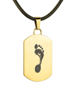 Gold Polished Foot Print Pendant - Dog tag