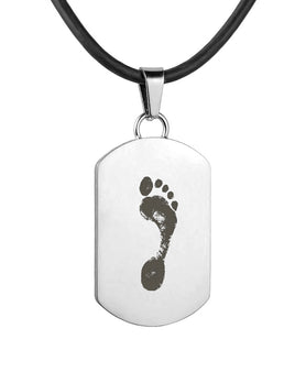 Silver Polished Foot Print Pendant - Dog Tag